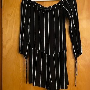 Kendall and Kylie striped off the shoulder romper
